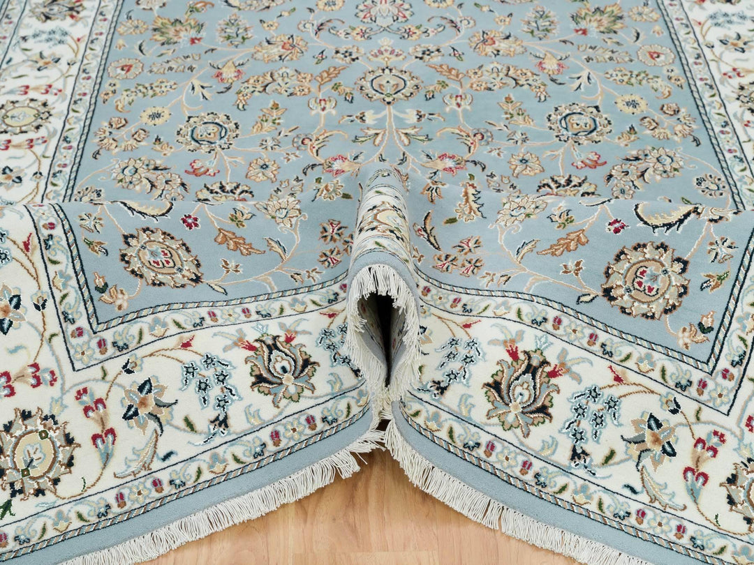 6'0" x 9'2" New Hand Knotted Blue Wool Rectangle Oriental Rug - MOA10265321