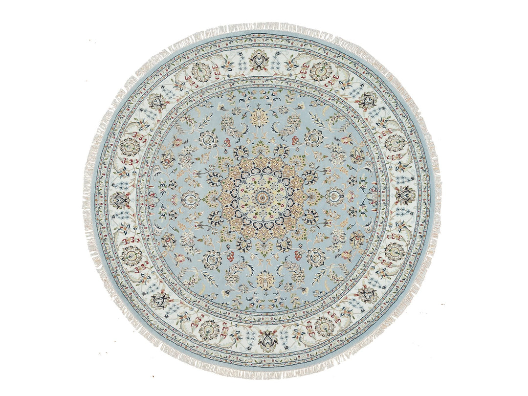 7'10" x 7'10" New Hand Knotted Blue Wool Rectangle Oriental Rug - MOA10265330