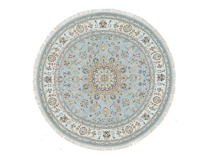 7'10" x 7'10" New Hand Knotted Blue Wool Rectangle Oriental Rug - MOA10265330