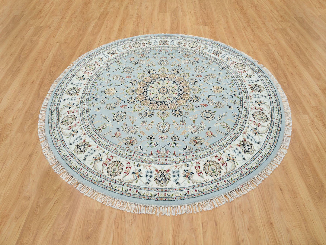 7'10" x 7'10" New Hand Knotted Blue Wool Rectangle Oriental Rug - MOA10265330