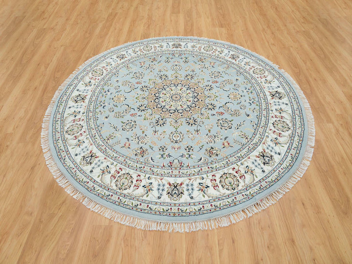 7'10" x 7'10" New Hand Knotted Blue Wool Rectangle Oriental Rug - MOA10265330