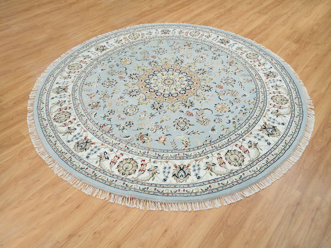7'10" x 7'10" New Hand Knotted Blue Wool Rectangle Oriental Rug - MOA10265330