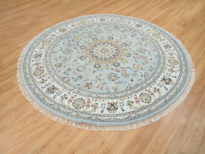 7'10" x 7'10" New Hand Knotted Blue Wool Rectangle Oriental Rug - MOA10265330