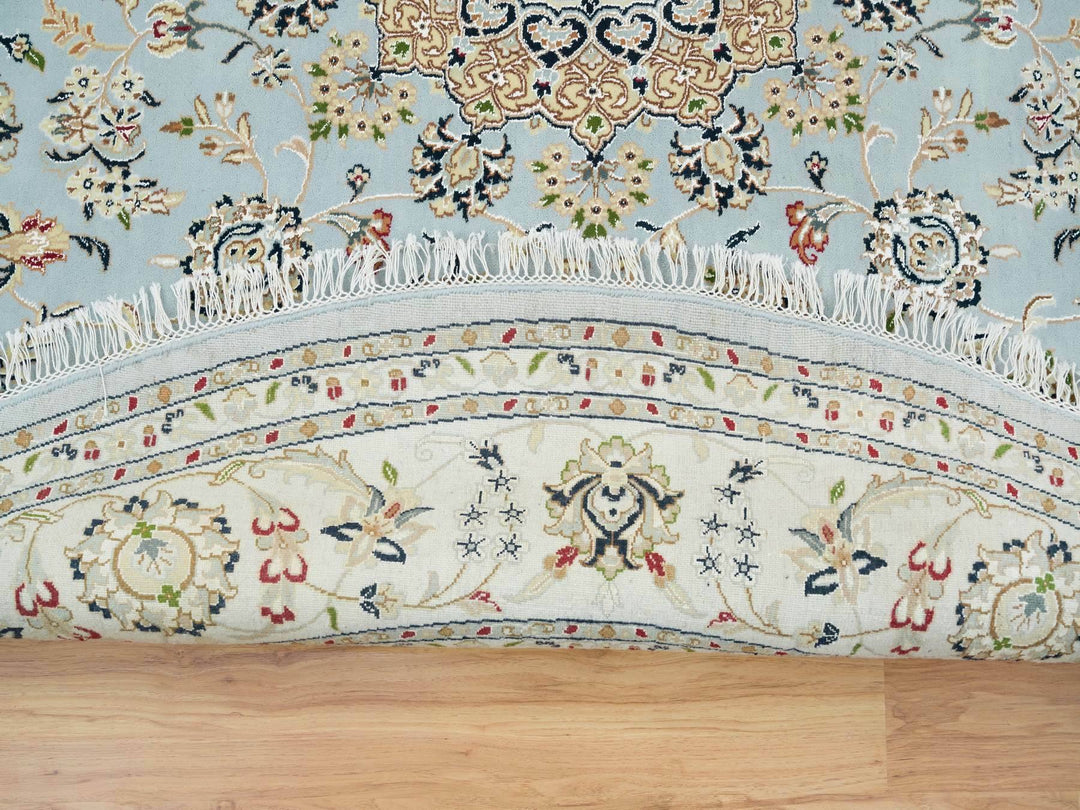 7'10" x 7'10" New Hand Knotted Blue Wool Rectangle Oriental Rug - MOA10265330
