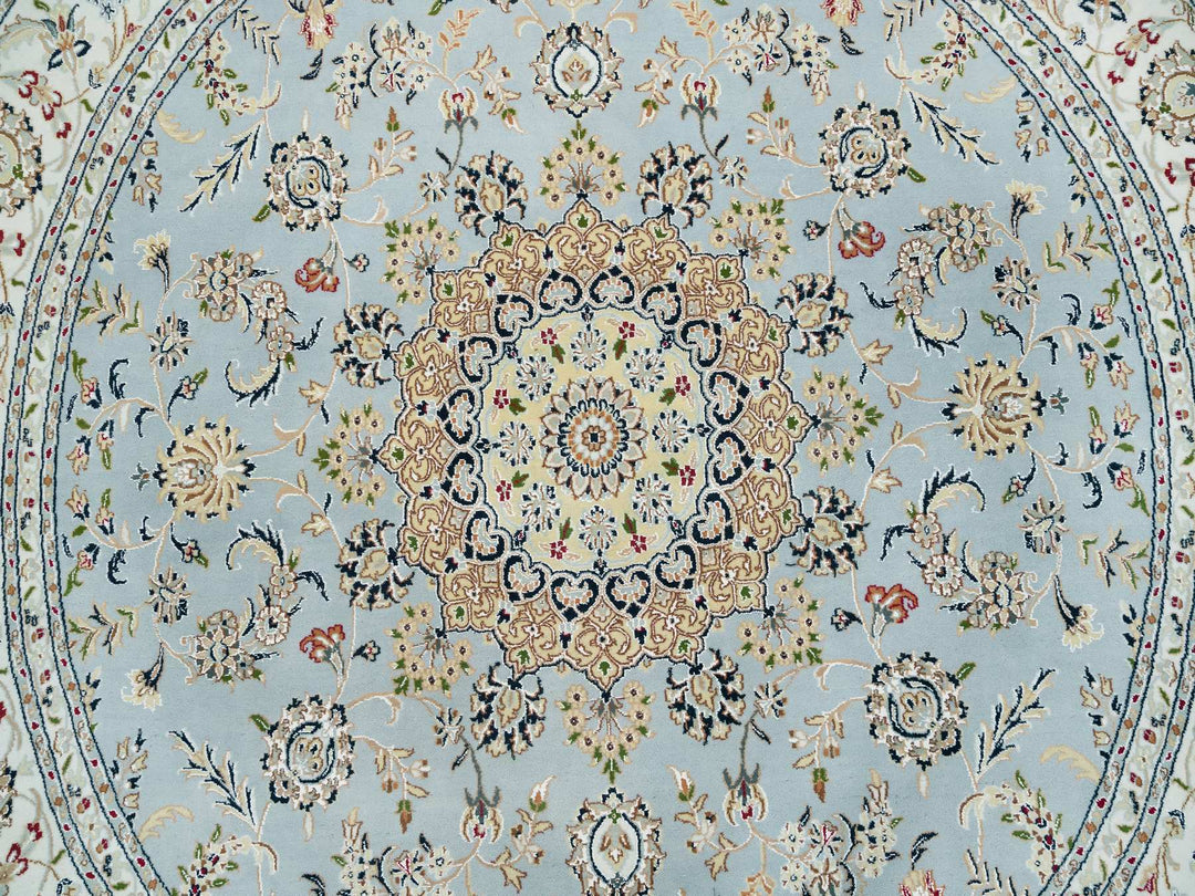 7'10" x 7'10" New Hand Knotted Blue Wool Rectangle Oriental Rug - MOA10265330