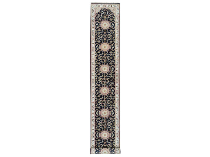 2'8" x 19'2" New Hand Knotted Blue Wool Runner Oriental Rug - MOA10265341