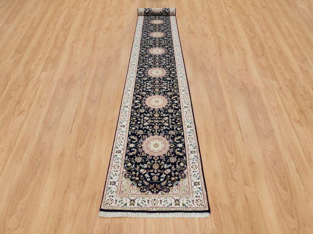 2'8" x 19'2" New Hand Knotted Blue Wool Runner Oriental Rug - MOA10265341