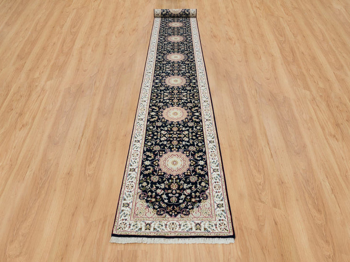 2'8" x 19'2" New Hand Knotted Blue Wool Runner Oriental Rug - MOA10265341