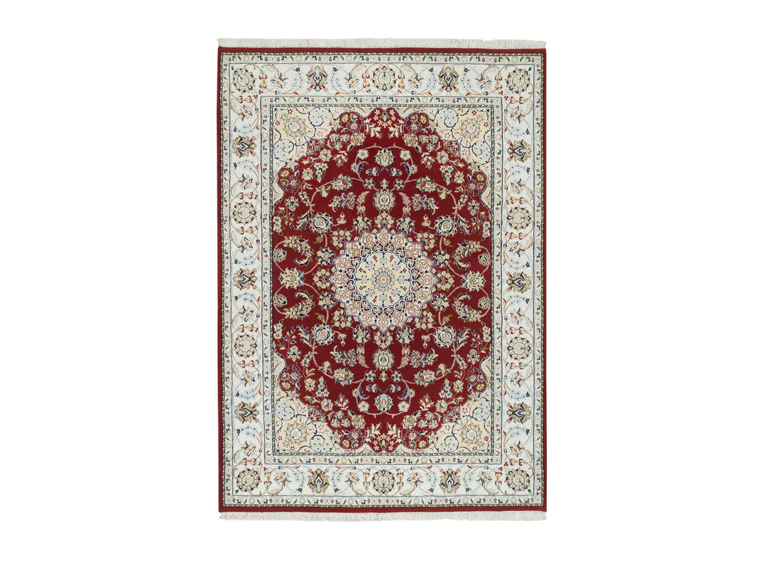 4'7" x 6'8" New Hand Knotted Red Wool Rectangle Oriental Rug - MOA10265346