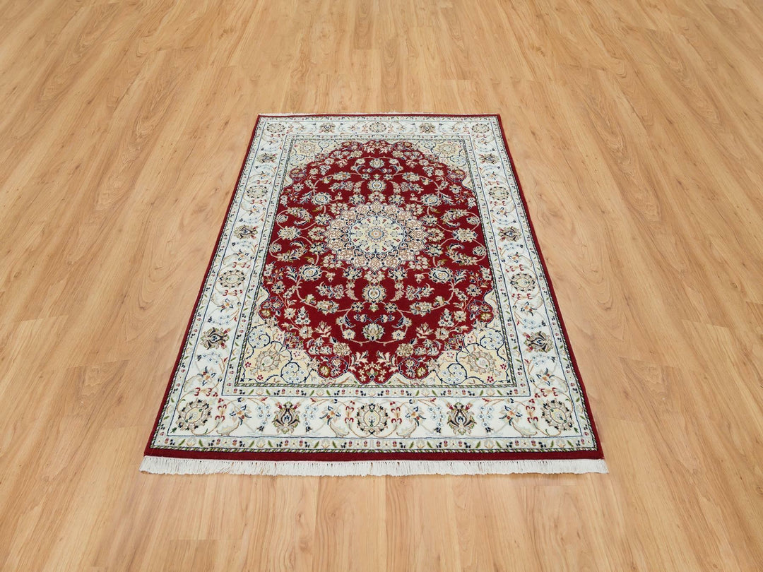 4'7" x 6'8" New Hand Knotted Red Wool Rectangle Oriental Rug - MOA10265346