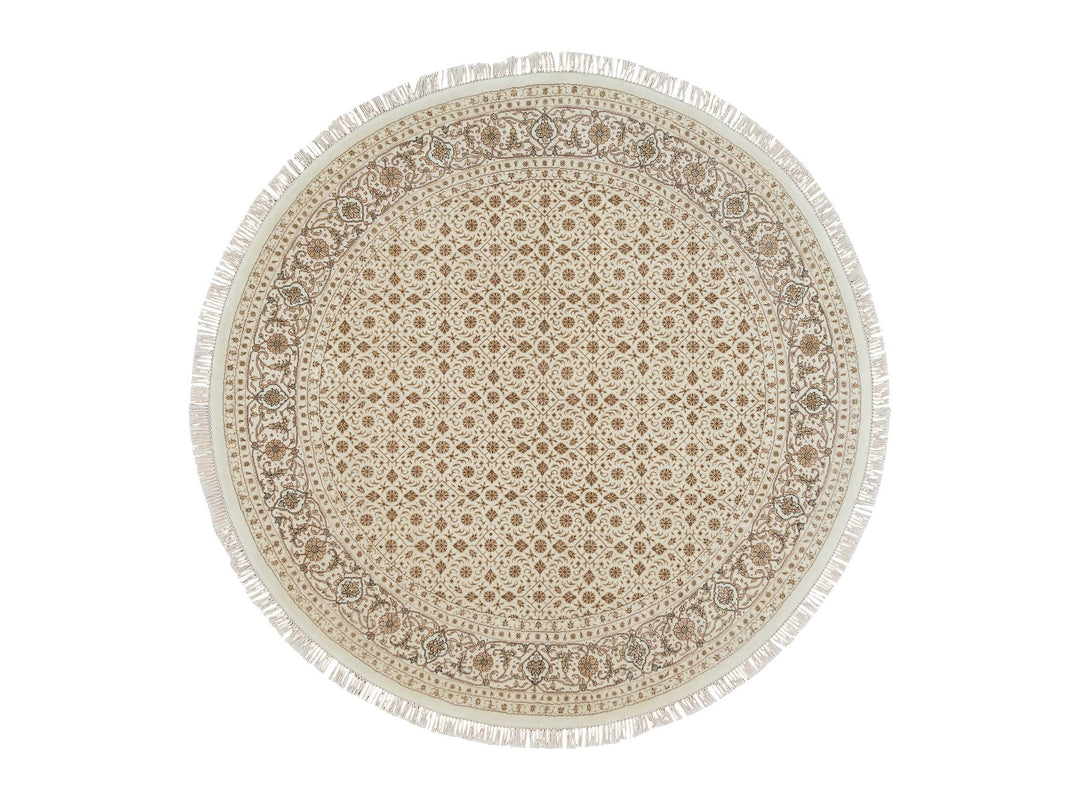 6'3" x 6'3" New Hand Knotted Ivory Wool Round Oriental Rug - MOA10265389