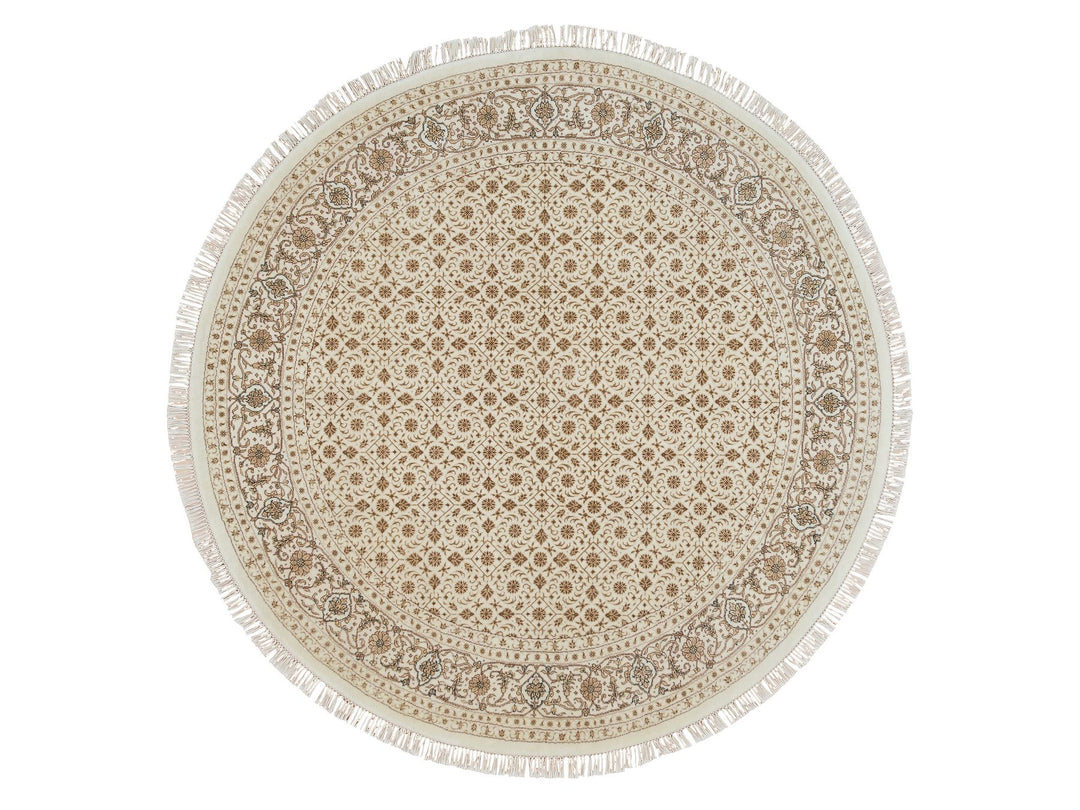 6'3" x 6'3" New Hand Knotted Ivory Wool Round Oriental Rug - MOA10265401