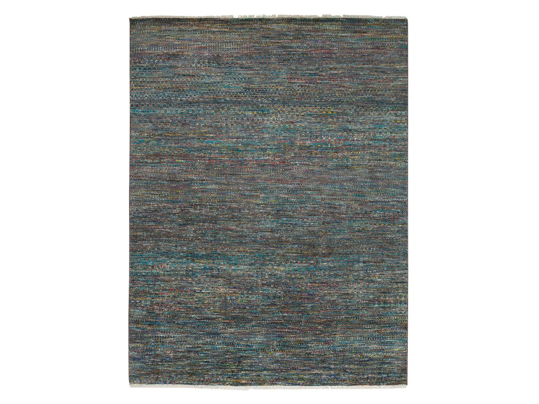 8'0" x 10'2" New Hand Knotted Grey Wool & Sari Silk Rectangle Oriental Rug - MOA10265415