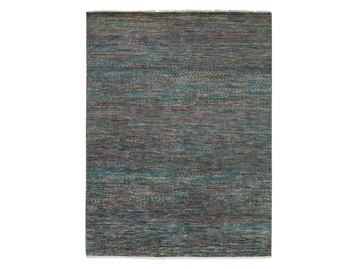 8'0" x 10'2" New Hand Knotted Grey Wool & Sari Silk Rectangle Oriental Rug - MOA10265415