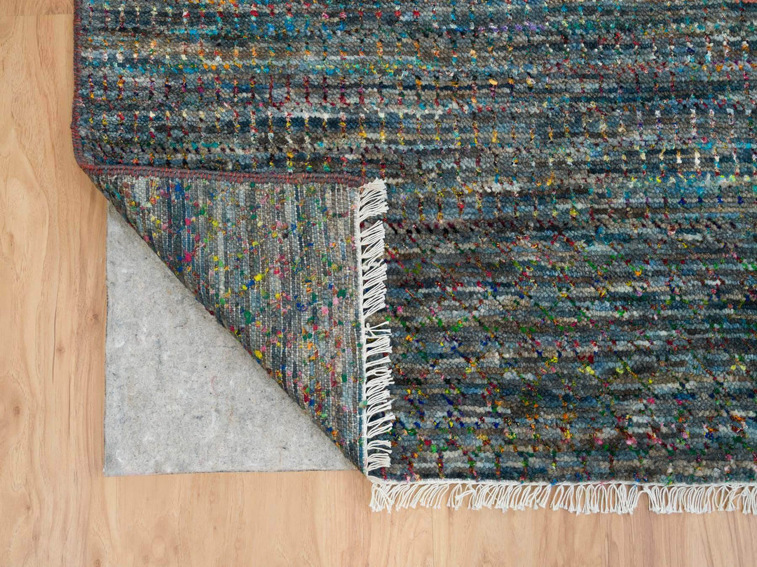 8'0" x 10'2" New Hand Knotted Grey Wool & Sari Silk Rectangle Oriental Rug - MOA10265415