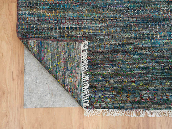 8'0" x 10'2" New Hand Knotted Grey Wool & Sari Silk Rectangle Oriental Rug - MOA10265415