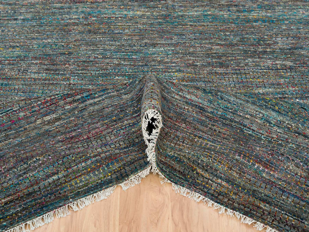 8'0" x 10'2" New Hand Knotted Grey Wool & Sari Silk Rectangle Oriental Rug - MOA10265415