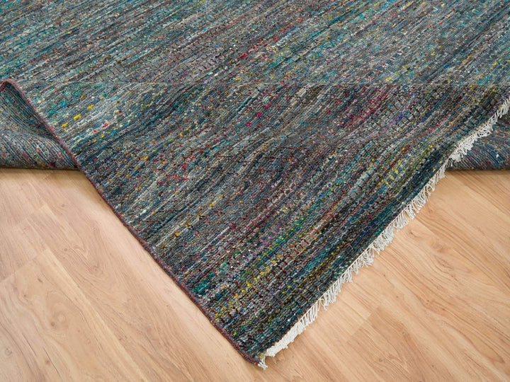 8'0" x 10'2" New Hand Knotted Grey Wool & Sari Silk Rectangle Oriental Rug - MOA10265415