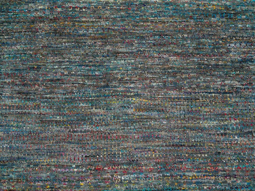 8'0" x 10'2" New Hand Knotted Grey Wool & Sari Silk Rectangle Oriental Rug - MOA10265415