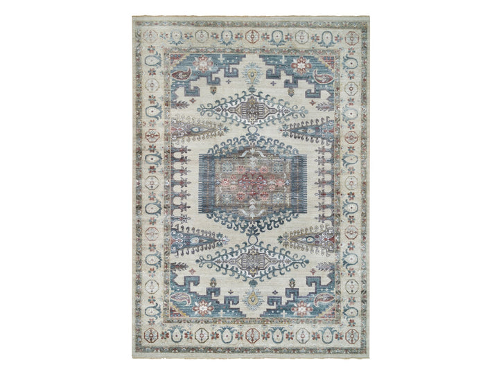 9'10" x 13'10" New Hand Knotted Ivory Wool Rectangle Oriental Rug - MOA10265434
