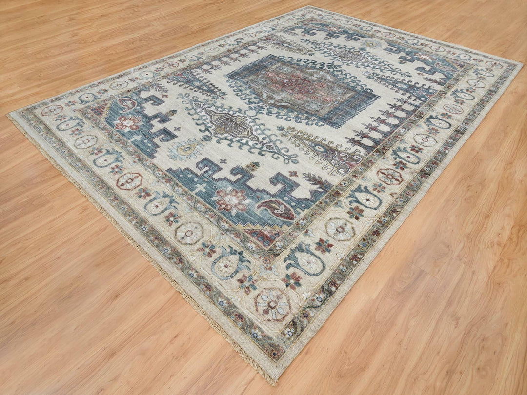9'10" x 13'10" New Hand Knotted Ivory Wool Rectangle Oriental Rug - MOA10265434