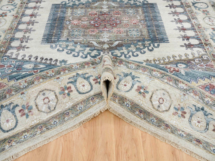 9'10" x 13'10" New Hand Knotted Ivory Wool Rectangle Oriental Rug - MOA10265434