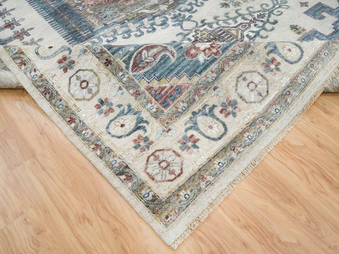 9'10" x 13'10" New Hand Knotted Ivory Wool Rectangle Oriental Rug - MOA10265434