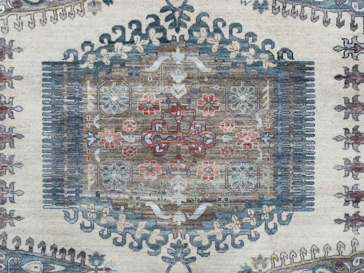 9'10" x 13'10" New Hand Knotted Ivory Wool Rectangle Oriental Rug - MOA10265434