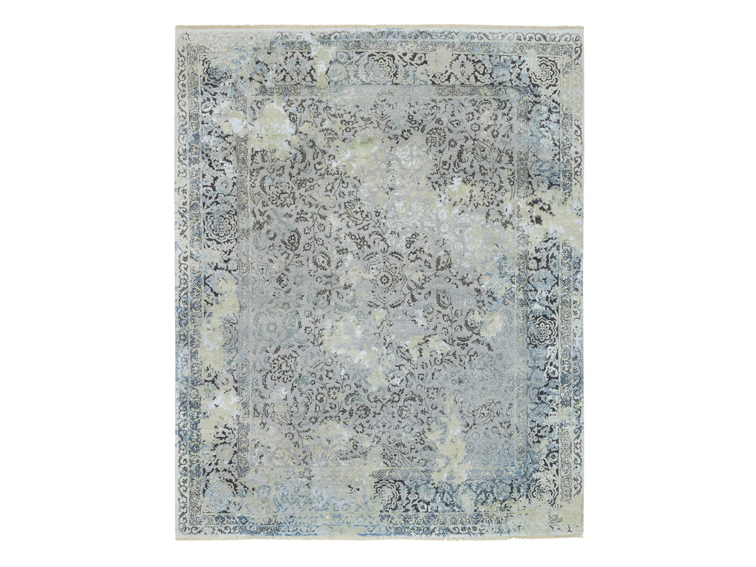 8'0" x 10'0" New Hand Knotted Grey Wool & Silk Rectangle Oriental Rug - MOA10265443