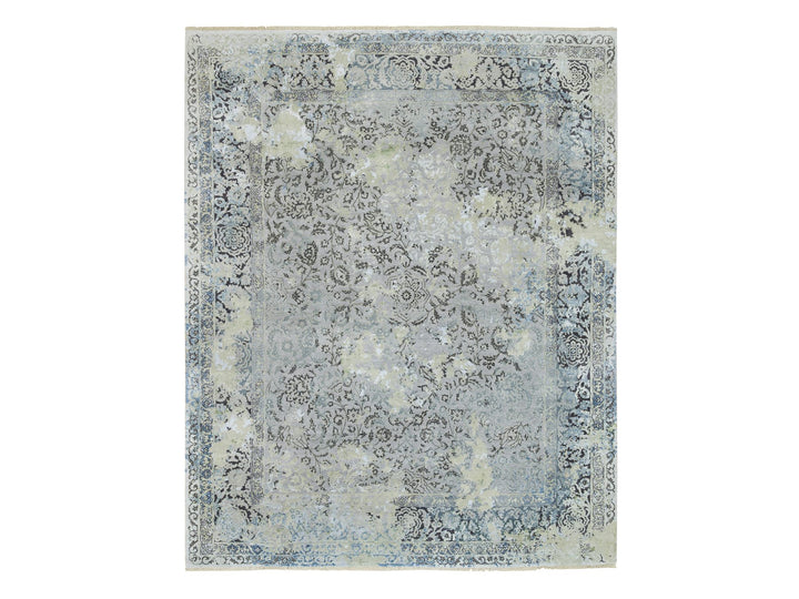8'0" x 10'0" New Hand Knotted Grey Wool & Silk Rectangle Oriental Rug - MOA10265443