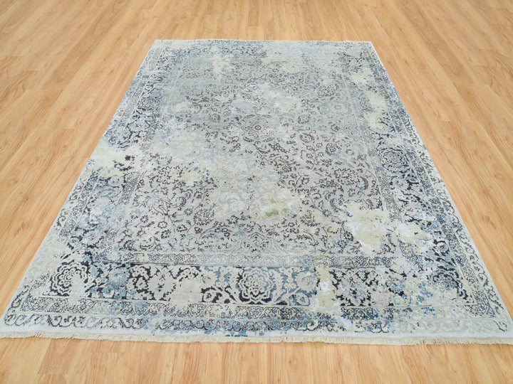 8'0" x 10'0" New Hand Knotted Grey Wool & Silk Rectangle Oriental Rug - MOA10265443