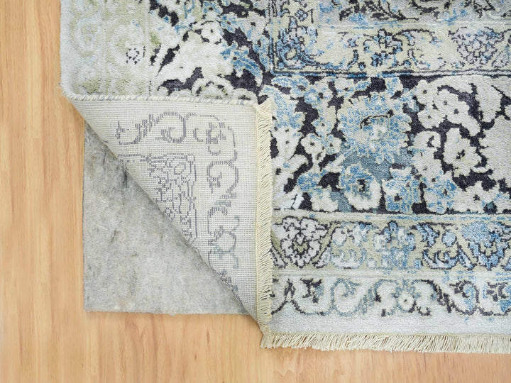 8'0" x 10'0" New Hand Knotted Grey Wool & Silk Rectangle Oriental Rug - MOA10265443