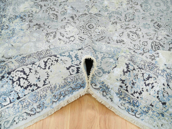 8'0" x 10'0" New Hand Knotted Grey Wool & Silk Rectangle Oriental Rug - MOA10265443