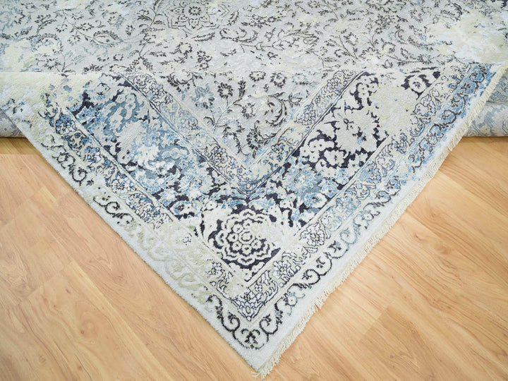 8'0" x 10'0" New Hand Knotted Grey Wool & Silk Rectangle Oriental Rug - MOA10265443