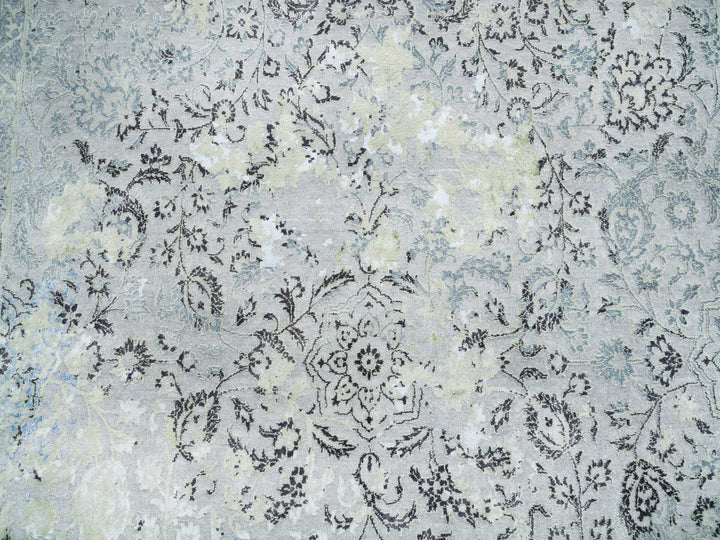8'0" x 10'0" New Hand Knotted Grey Wool & Silk Rectangle Oriental Rug - MOA10265443