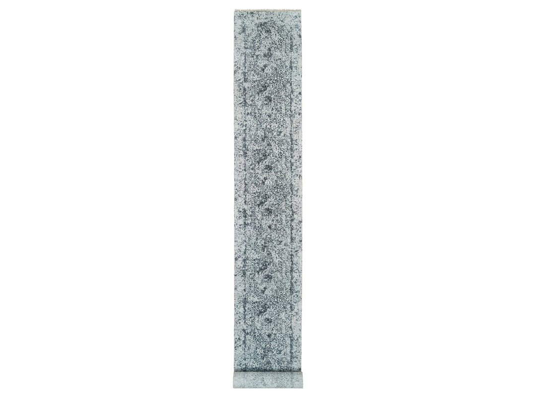 2'8" x 21'8" New Hand Knotted Grey Wool & Silk Runner Oriental Rug - MOA10265445