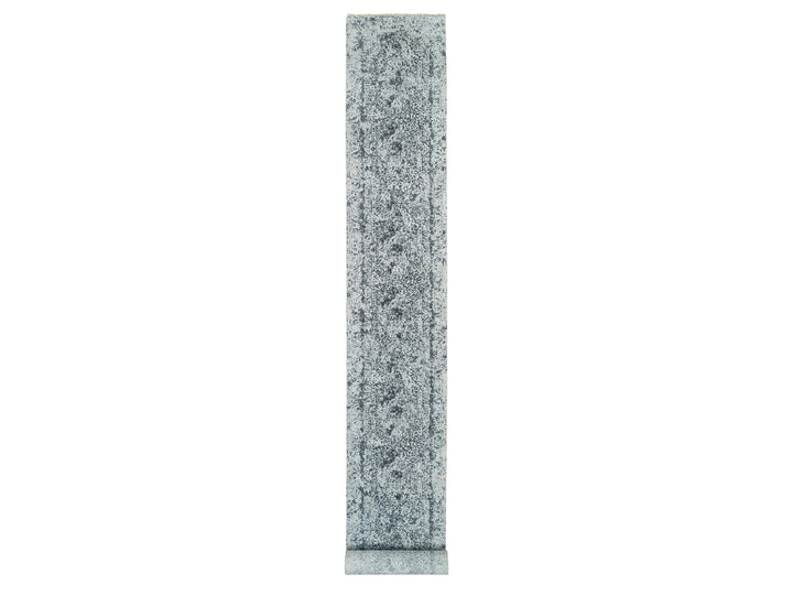 2'8" x 21'8" New Hand Knotted Grey Wool & Silk Runner Oriental Rug - MOA10265445