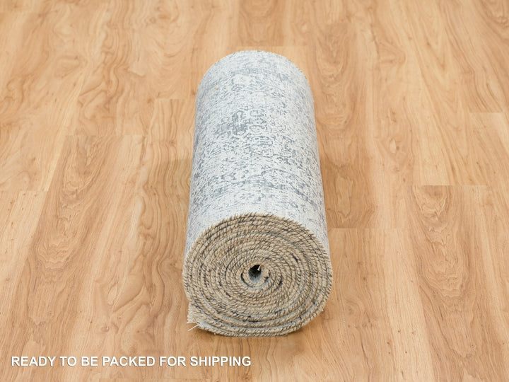 2'8" x 21'8" New Hand Knotted Grey Wool & Silk Runner Oriental Rug - MOA10265445
