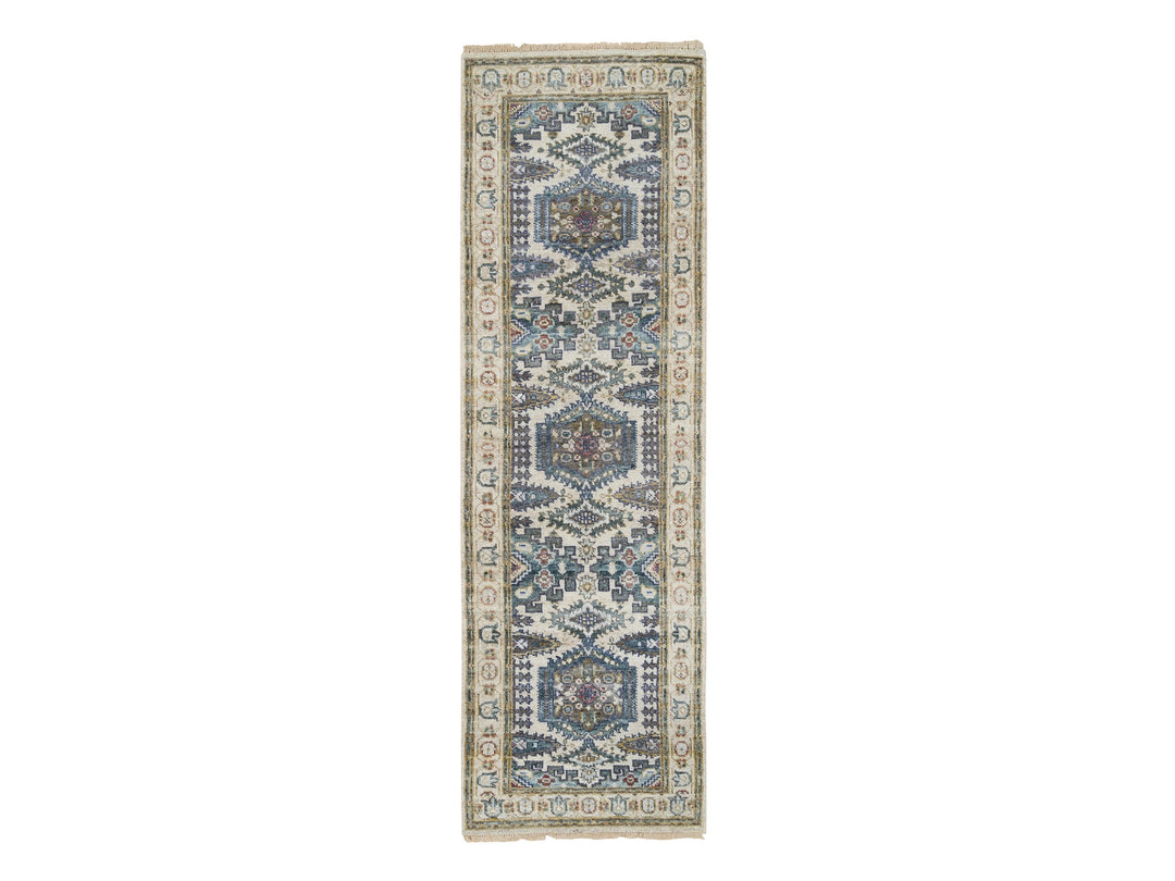 2'5" x 8'1" New Hand Knotted Ivory Wool Runner Oriental Rug - MOA10265446