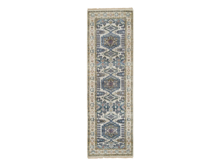 2'5" x 8'1" New Hand Knotted Ivory Wool Runner Oriental Rug - MOA10265446