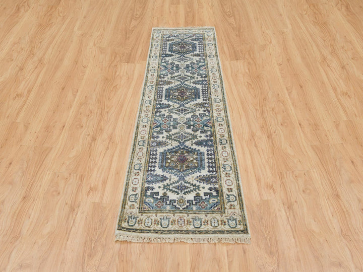 2'5" x 8'1" New Hand Knotted Ivory Wool Runner Oriental Rug - MOA10265446