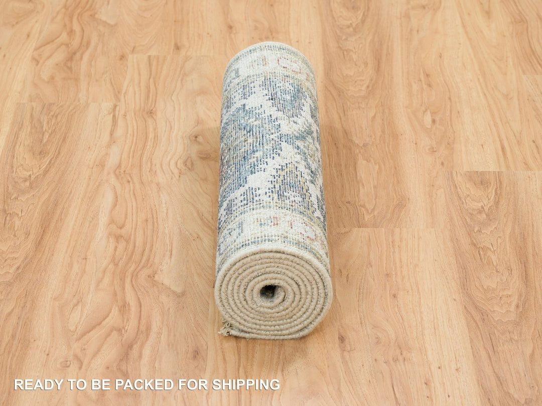 2'5" x 8'1" New Hand Knotted Ivory Wool Runner Oriental Rug - MOA10265446