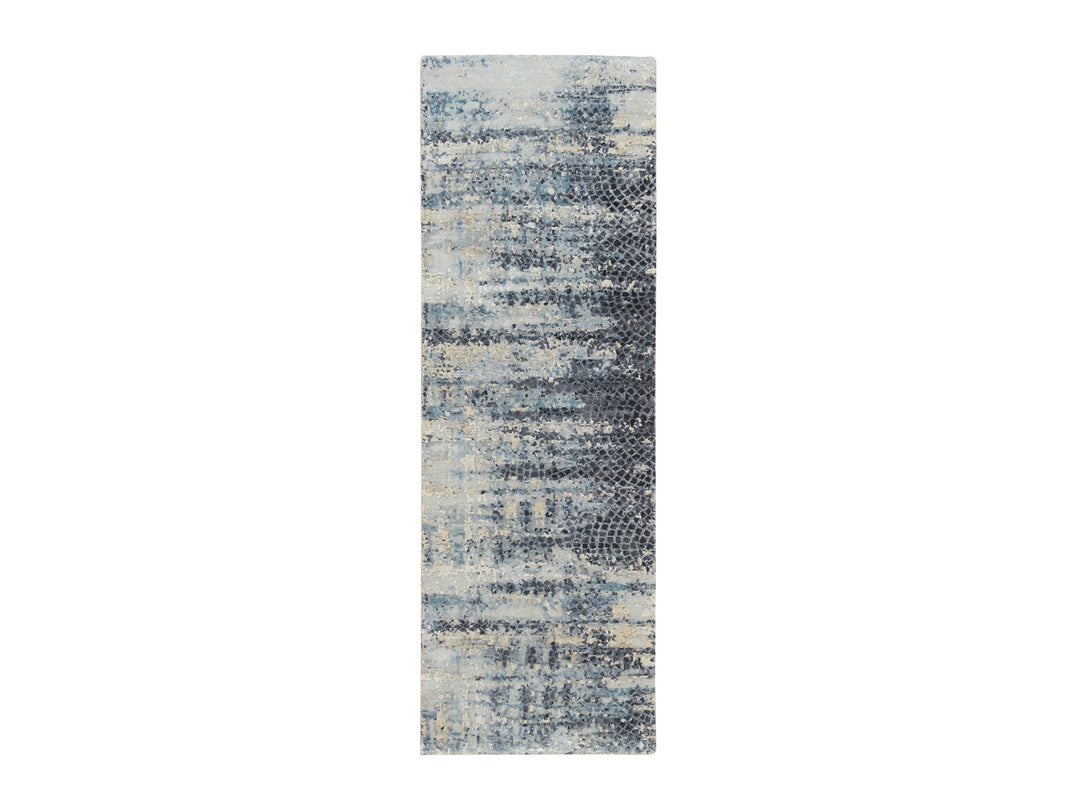 2'6" x 7'9" New Hand Knotted Blue Wool & Silk Runner Oriental Rug - MOA10265450