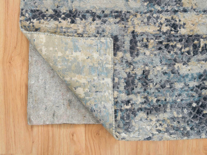 2'6" x 7'9" New Hand Knotted Blue Wool & Silk Runner Oriental Rug - MOA10265450