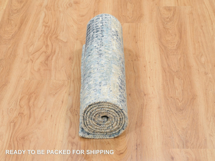 2'6" x 7'9" New Hand Knotted Blue Wool & Silk Runner Oriental Rug - MOA10265450