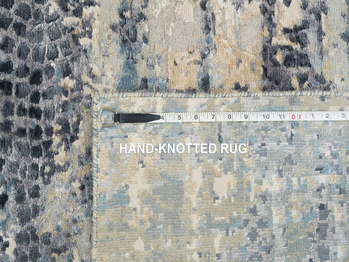 2'6" x 7'9" New Hand Knotted Blue Wool & Silk Runner Oriental Rug - MOA10265450