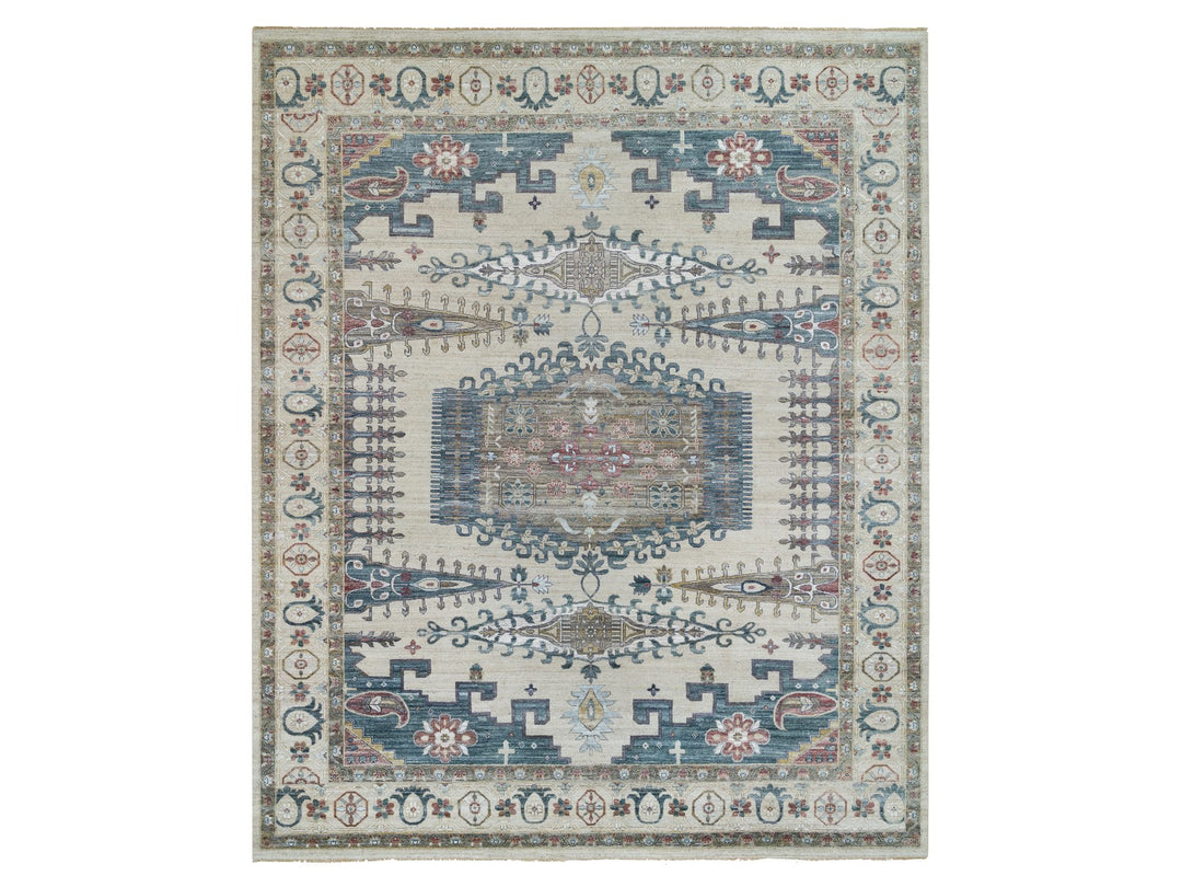 13'10" x 16'2" New Hand Knotted Ivory Wool Rectangle Oriental Rug - MOA10265456