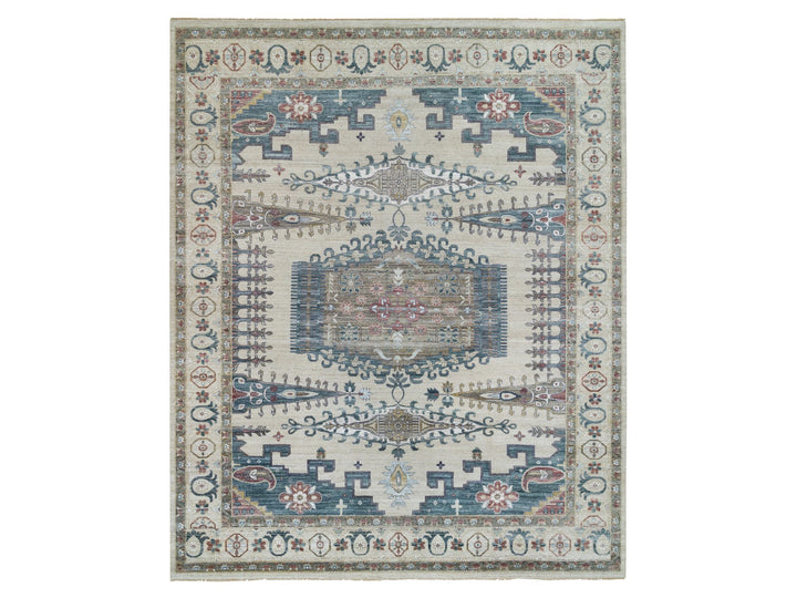 13'10" x 16'2" New Hand Knotted Ivory Wool Rectangle Oriental Rug - MOA10265456