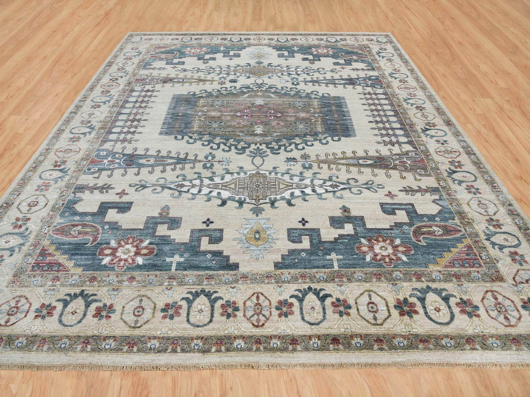 13'10" x 16'2" New Hand Knotted Ivory Wool Rectangle Oriental Rug - MOA10265456