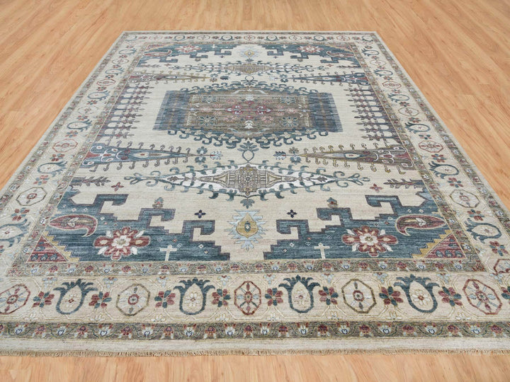 13'10" x 16'2" New Hand Knotted Ivory Wool Rectangle Oriental Rug - MOA10265456